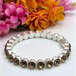 Plunder Amber Crystal Beaded Bracelet Silver Tone Magnetic Clasp 8mm 7.5 in